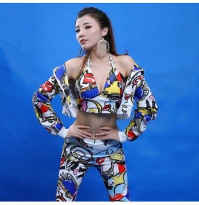 Graffiti printed 3pcs in one set women's ladies fashion stage performance hip hop jazz singer dance costumes outfits